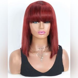 Short Straight 200% Density Human Hair Wig With Bangs 14 inches